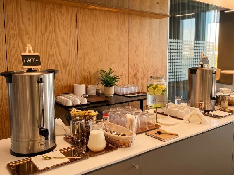 Coffee station amenajat la un eveniment de business